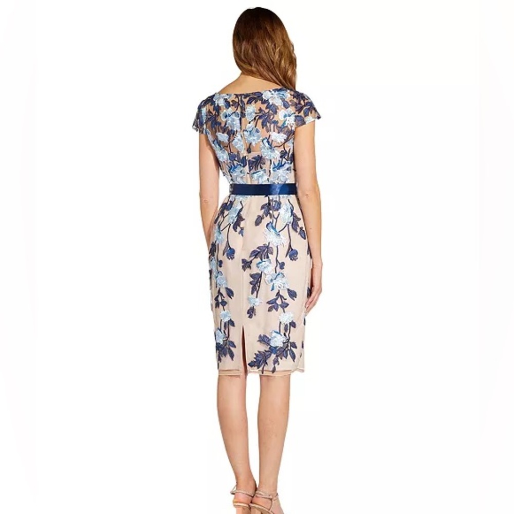 Adrianna Papell dress lace floral embroidered blue cream beige NWT - Picture 2 of 3